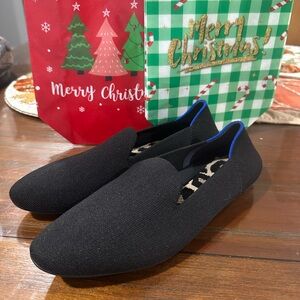 Rothy's Black Knit Almond Loafers with Leopard Print Insole Size 9.5